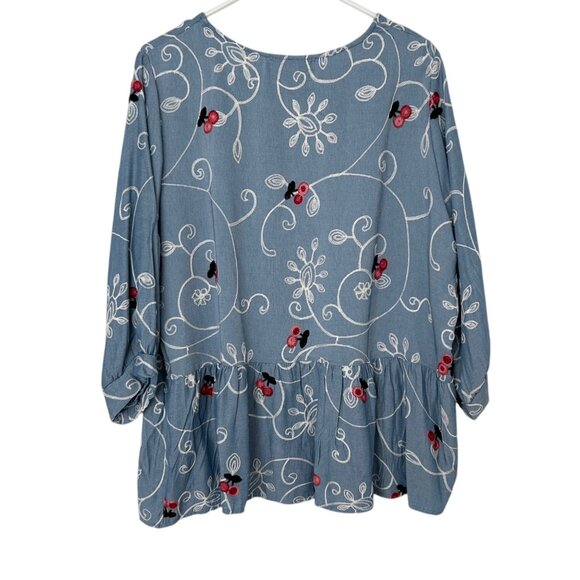 Ana & Rose Cherry Floral Embroidered Peplum Tunic Top NWT (2X) - Picture 7 of 14